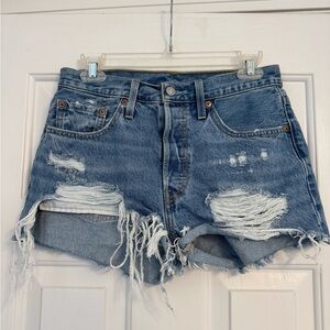 Levi’s 501 Distressed Blue Denim Shorts